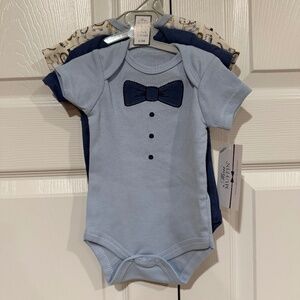 NWT Mini Muffin Boy's 3 Pack Blue/White Onsies Short Sleeves 0-3 Months